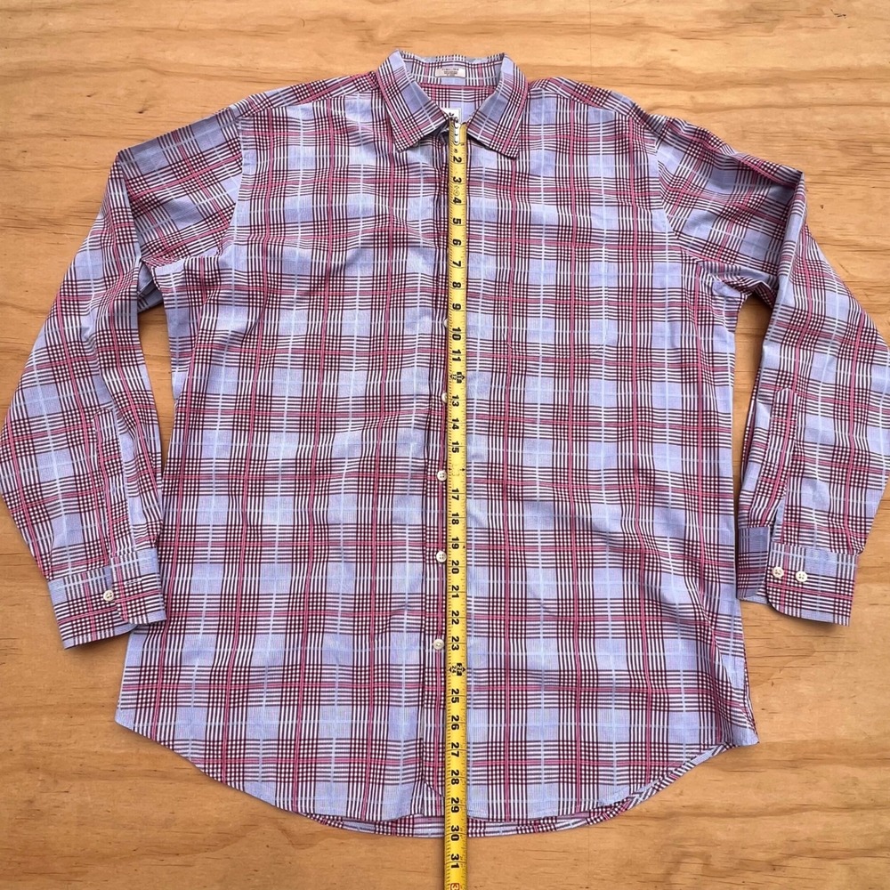 Peter Millar Mens XL Button Down Shirt 100% Cotton Plaid Blue Burgundy Pink - Picture 4 of 8